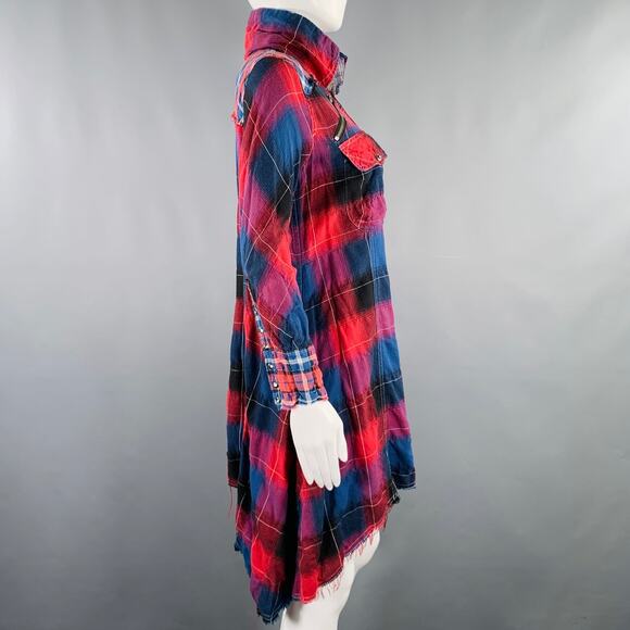 L.G.B Size 2 Red Blue Cotton Blend Plaid Shirt Dress - Picture 4 of 8